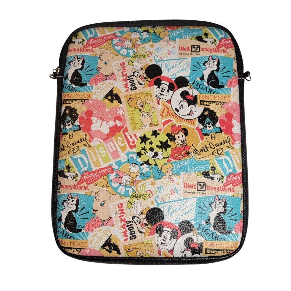 Disney Parks Collage Pattern Exclusive Crossbody Tablet Bag Removable Strap - Picture 2 of 3